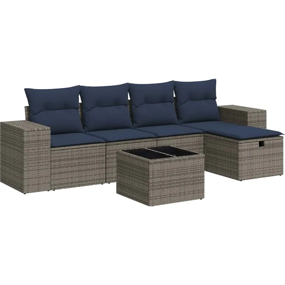 vidaXL 6-delige Loungeset met kussens poly rattan grijs, foto 3