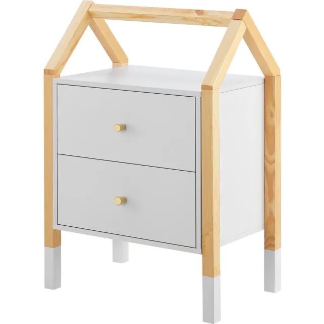 Juskys Houten Nachtkastje / Kindernachtkastje Enny - Wit / Houtkleur - 2 Lades