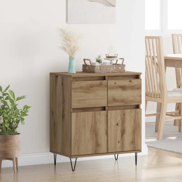 vidaXL Dressoir Artisan Eiken 60 x 35 x 70 cm Gemonteerd hout en ijzer, foto 2