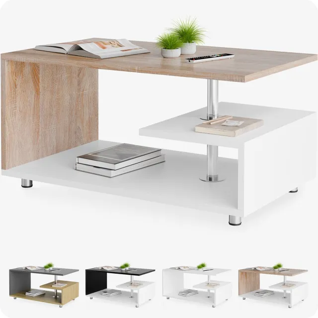 Casaria Salontafel - Opbergvak Krasbestendig 95x55x50cm – Wit Eiken