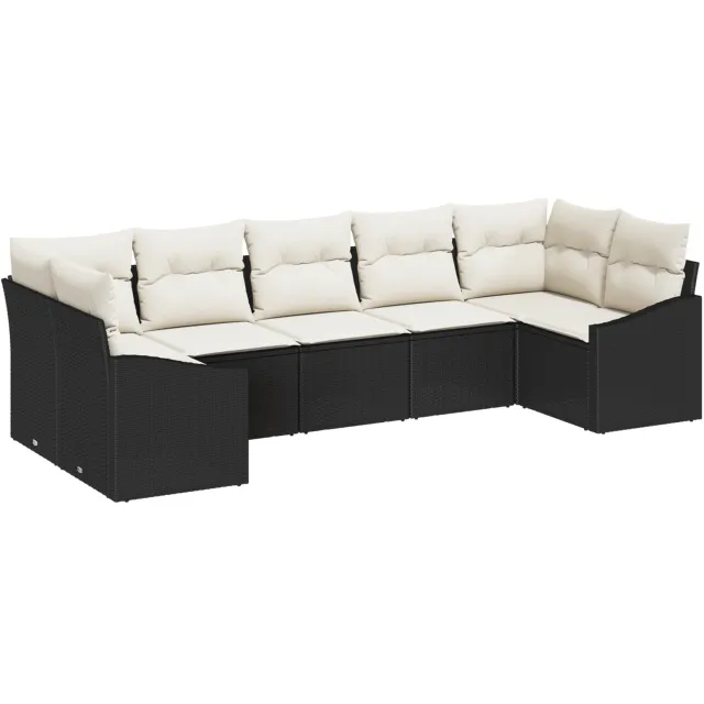 vidaXL Tuinbankenset 7 st Zwart en Crème poly rattan