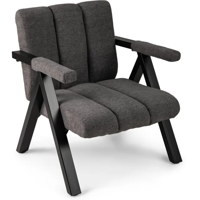 Costway Fauteuil woonkamer, gestoffeerde loungestoel met armleuningen en metalen frame, moderne relaxstoel voor woonkamer, slaapkamer, ontvangstruimte (grijs)