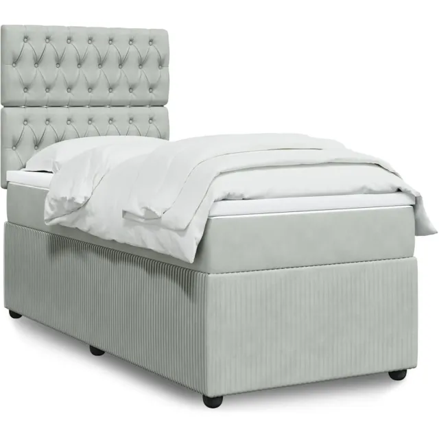 vidaXL Boxspring met matras fluweel lichtgrijs 90x200 cm grijs