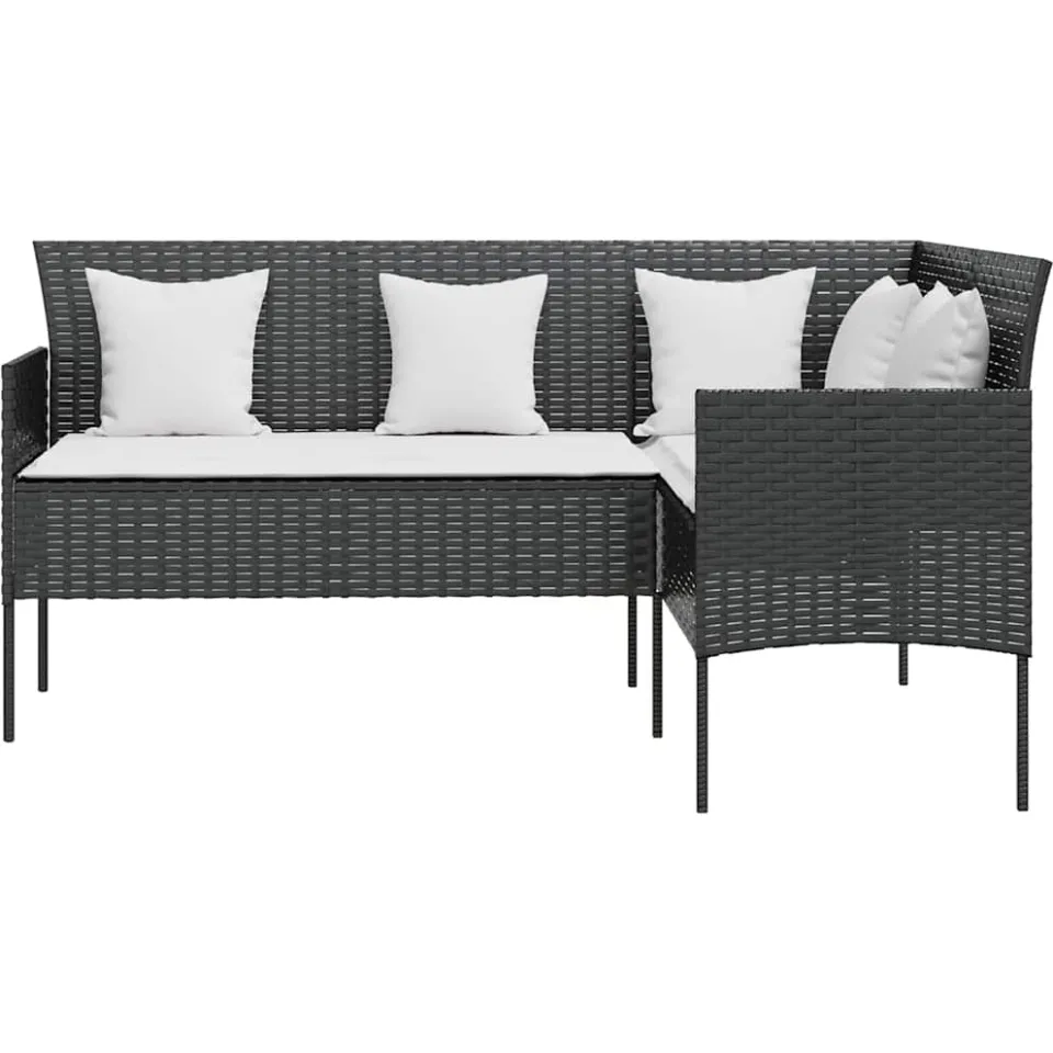 vidaXL 5-delige Loungeset met kussens L-vormig poly rattan zwart