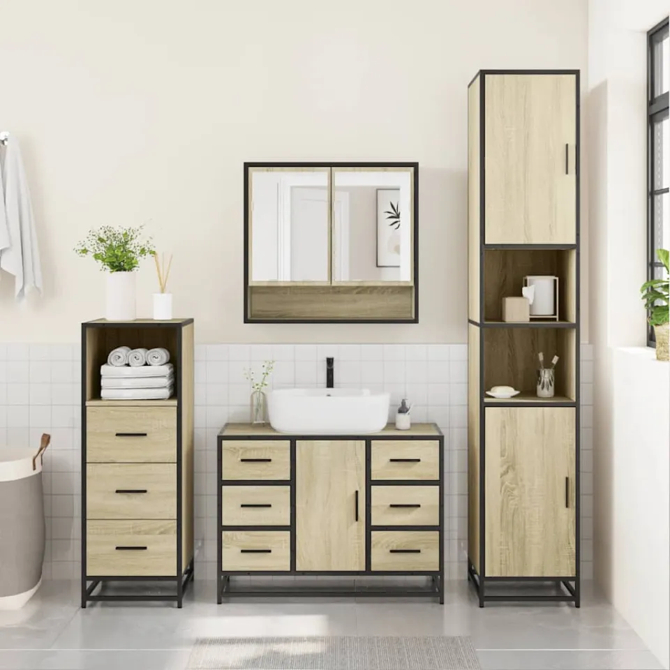 vidaXL 3-delige Badkamermeubelset bewerkt hout sonoma eikenkleurig, foto 2
