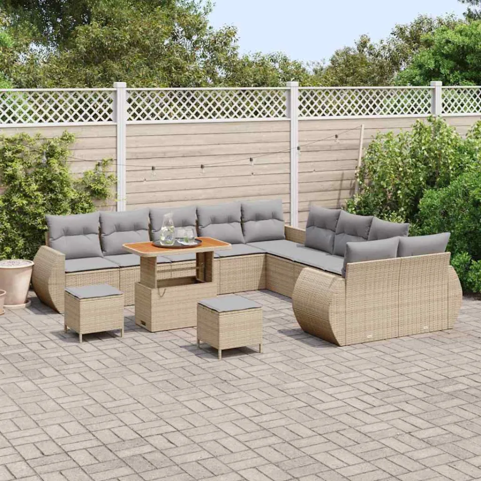 vidaXL Tuinbankenset 13 st Beige poly rattan, foto 3