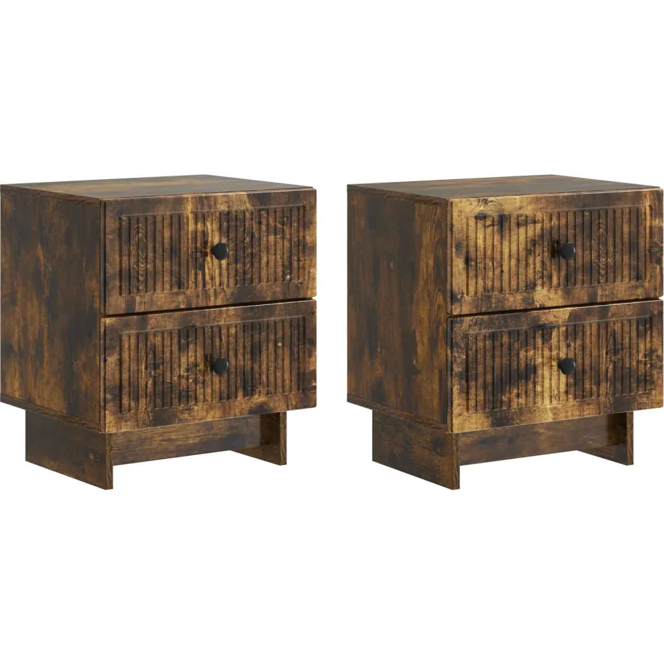 vidaXL Nachtkastje 2 st Gerookt eiken 43 x 34,5 x 47,5 cm Bewerkt hout, foto 3