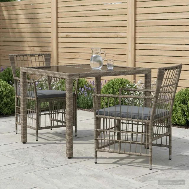 vidaXL Buiten eettafelset 3 st Grijs poly rattan, foto 2