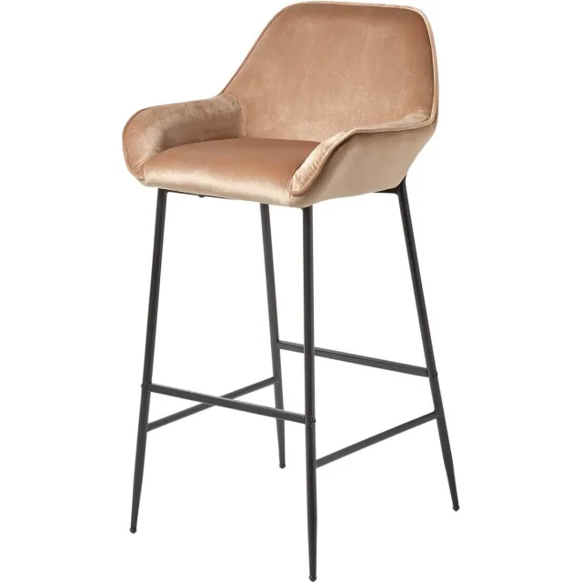 Homescapes Eton barkruk - fluwelen barkruk met rugleuning 103cm - beige Natuurlijk