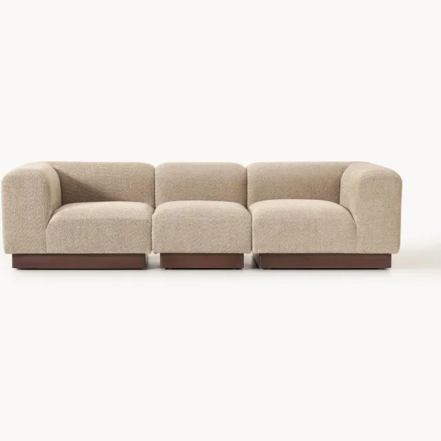 Westwing Collection Modulaire bank Natalie (3-zits) van teddy-bouclé beige