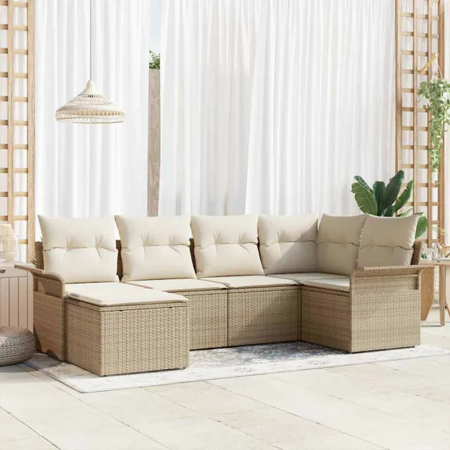 vidaXL Tuin Sofa Set 6 st Beige poly rattan, foto 2