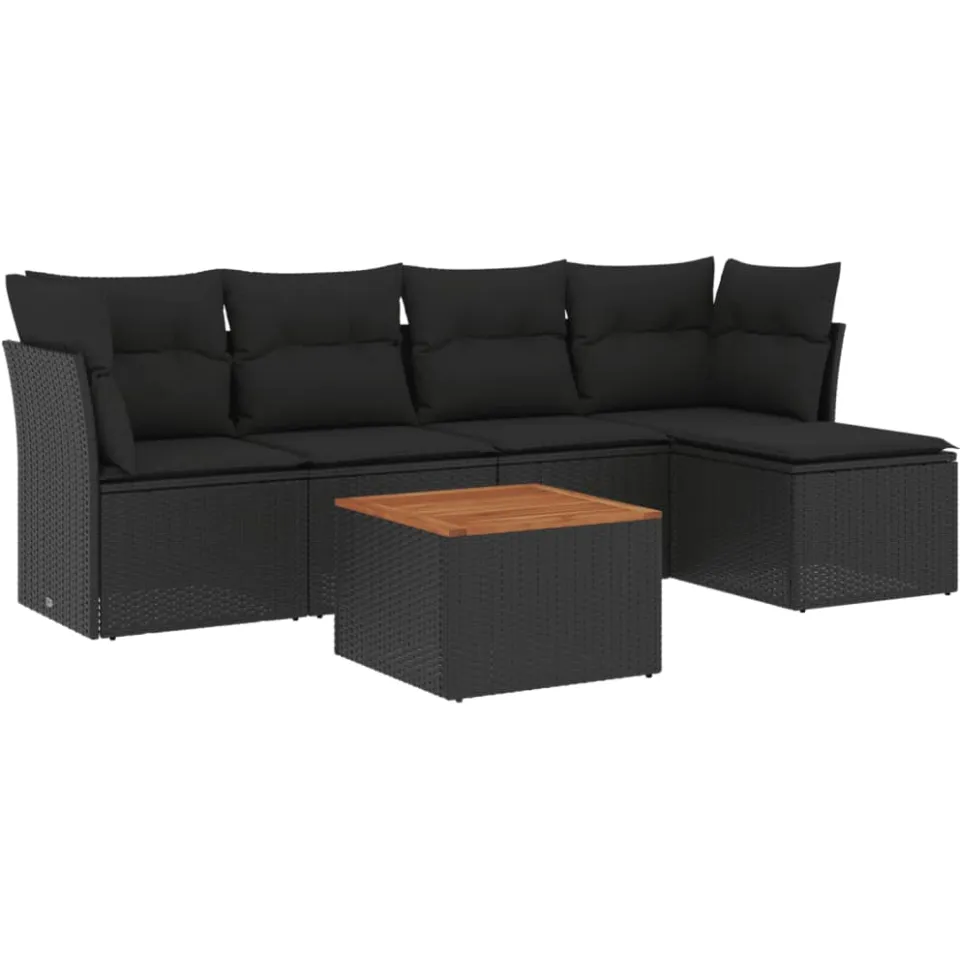 vidaXL 6-delige Loungeset met kussens poly rattan zwart, foto 3