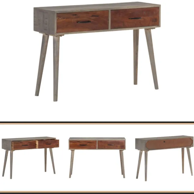 vidaXL Wandtafel - 110x35x75 - cm - massief - ruw - mangohout - grijs grijs en honingbruin