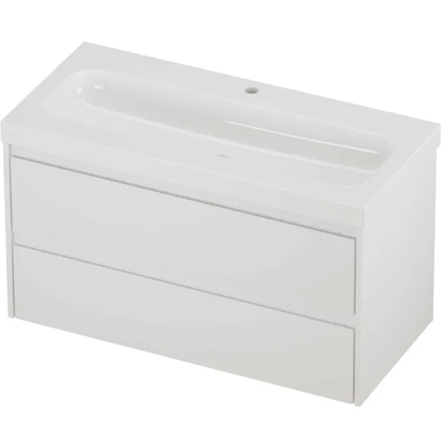 Proline Haga Badmeubelset Polystone Mezza 1 Kraangat 100x46x58 cm Glans Wit Mat Wit