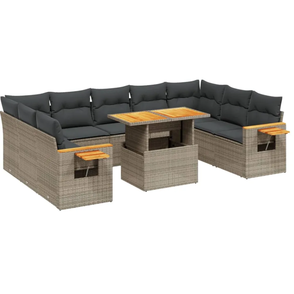vidaXL 11-delige Loungeset met kussens poly rattan grijs, foto 3