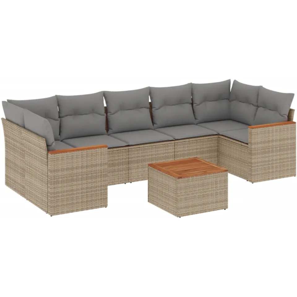 vidaXL 8-delige Loungeset met kussens poly rattan beige, foto 3