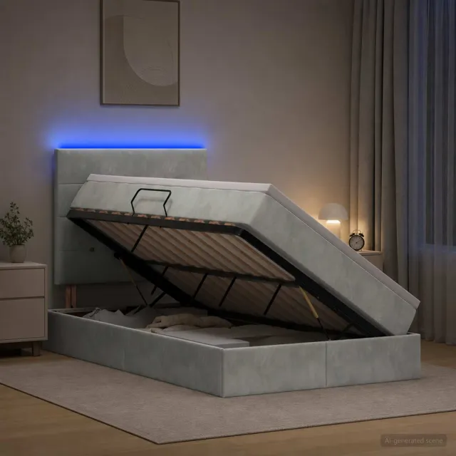 vidaXL LED Opslagbed met Matras Lichtgrijs 120 x 200 cm Fluweel