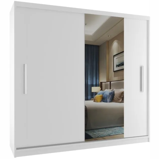 B BELINI GROUP BELINI Verona MSE Schuifdeurkast 200 cm Wit Mat - Kledingkast met Spiegel - Comfort Line Slaapkamerkast