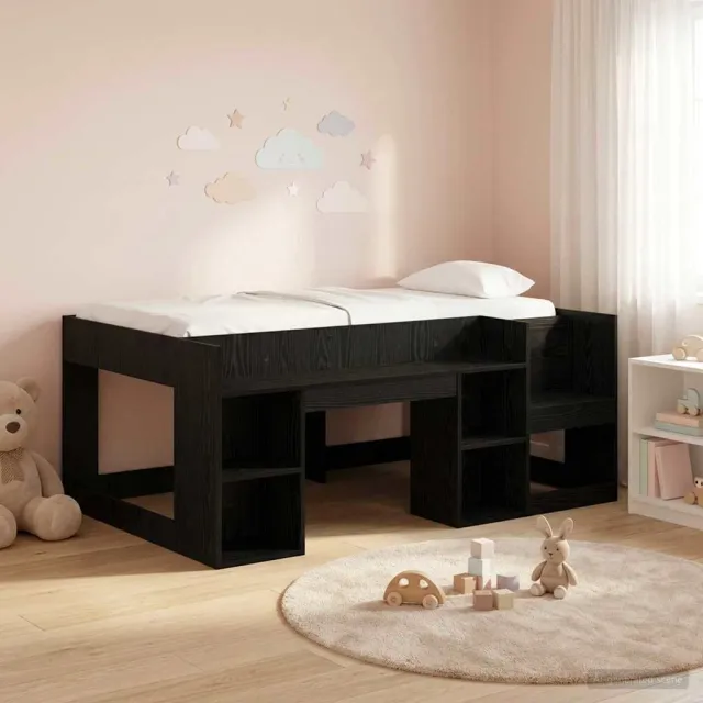 vidaXL Jeugd bedframe met opbergruimte Zwart eiken 80 x 160 cm