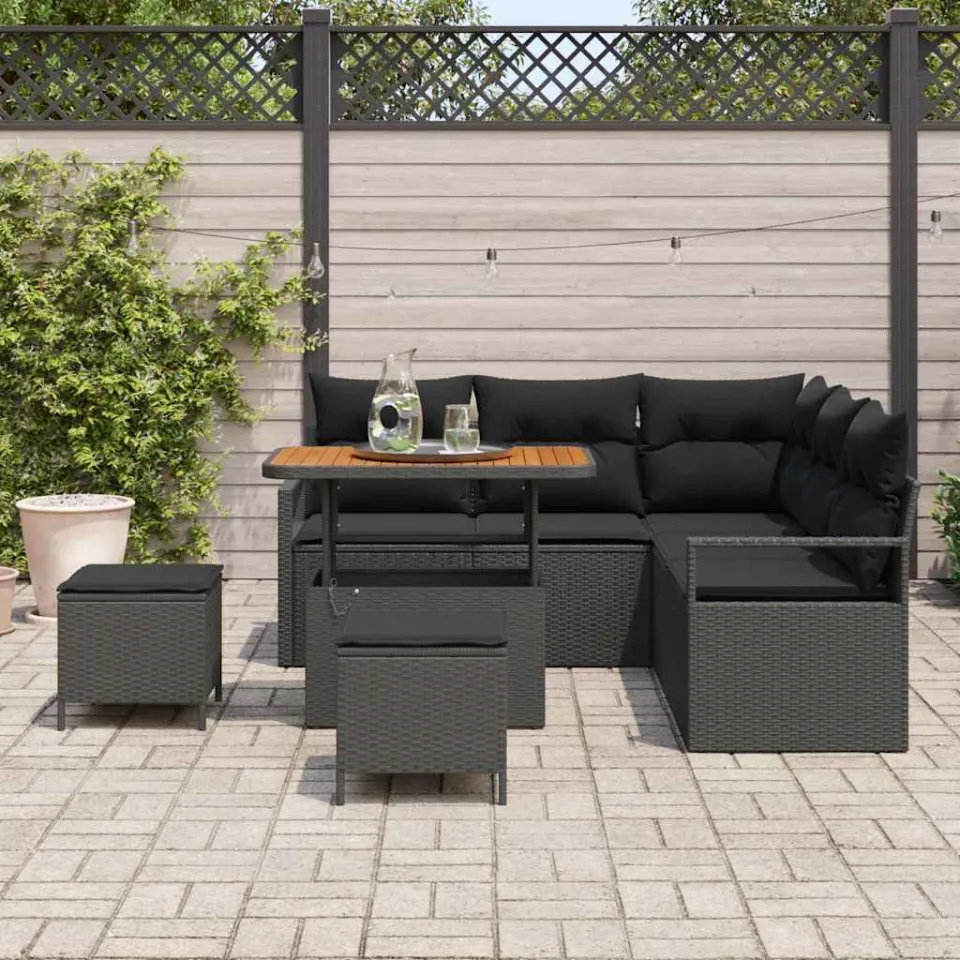 vidaXL Tuinbankenset 8 st Zwart poly rattan, foto 3