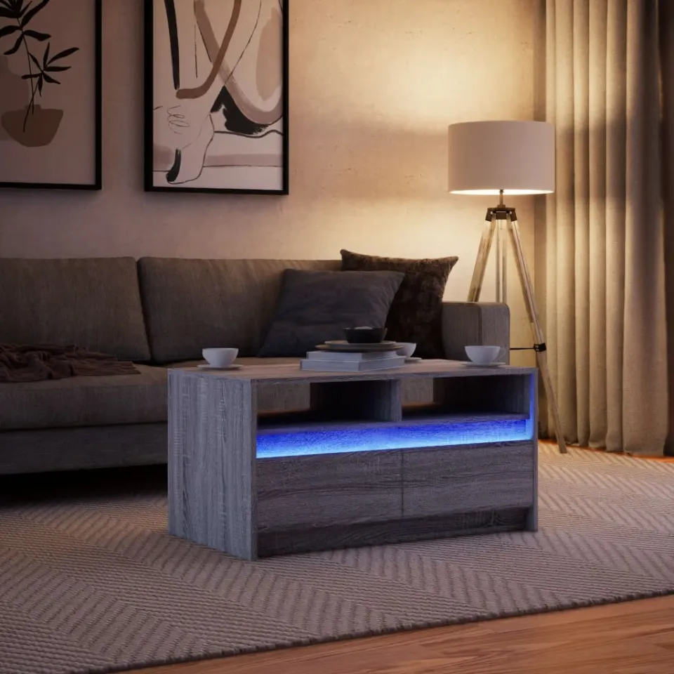 vidaXL Salontafel met LED-verlichting bewerkt hout grijs sonoma eiken, foto 4
