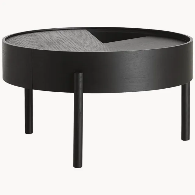 woud Ronde houten salontafel Arc met opbergruimte Zwart