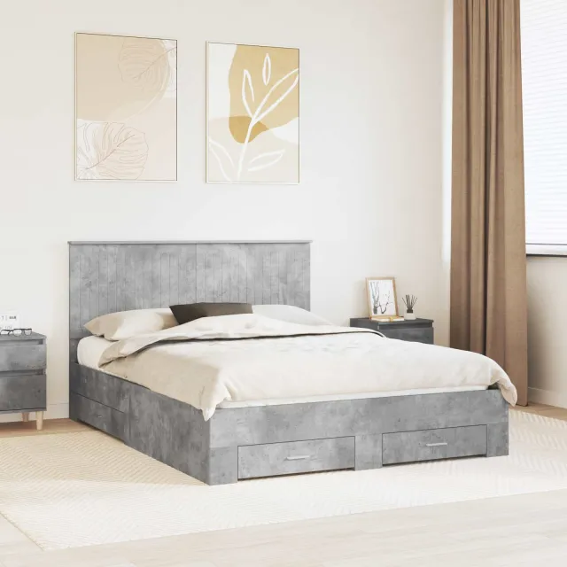 vidaXL Bedframe met lade Beton Grijs 150 x 200 cm Bewerkt hout