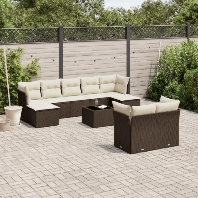 vidaXL 10-delige Loungeset met kussens poly rattan bruin, foto 2