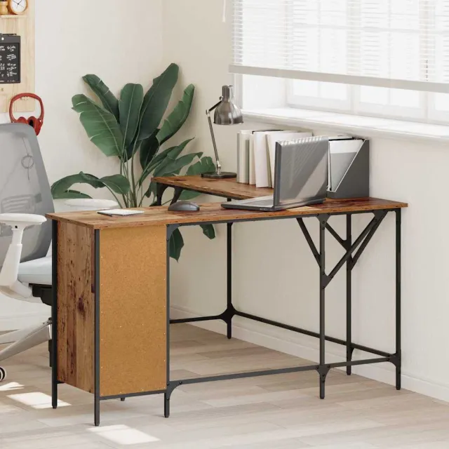 vidaXL Bureau Oud Hout Bewerkt hout 141 x 141 x 75 cm Bruin