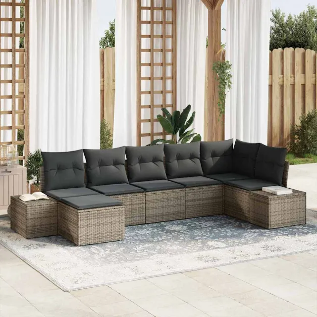 vidaXL Tuin Sofa Set 7 st Grijs poly rattan, foto 2