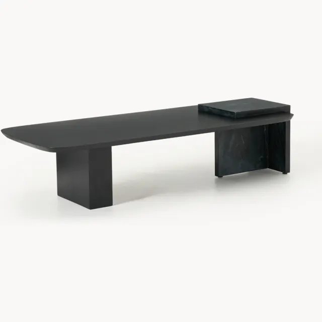 Westwing Collection Salontafel Naida van eikenhout en marmer Zwart