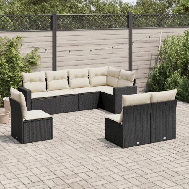 vidaXL 8-delige Loungeset met kussens poly rattan zwart, foto 2