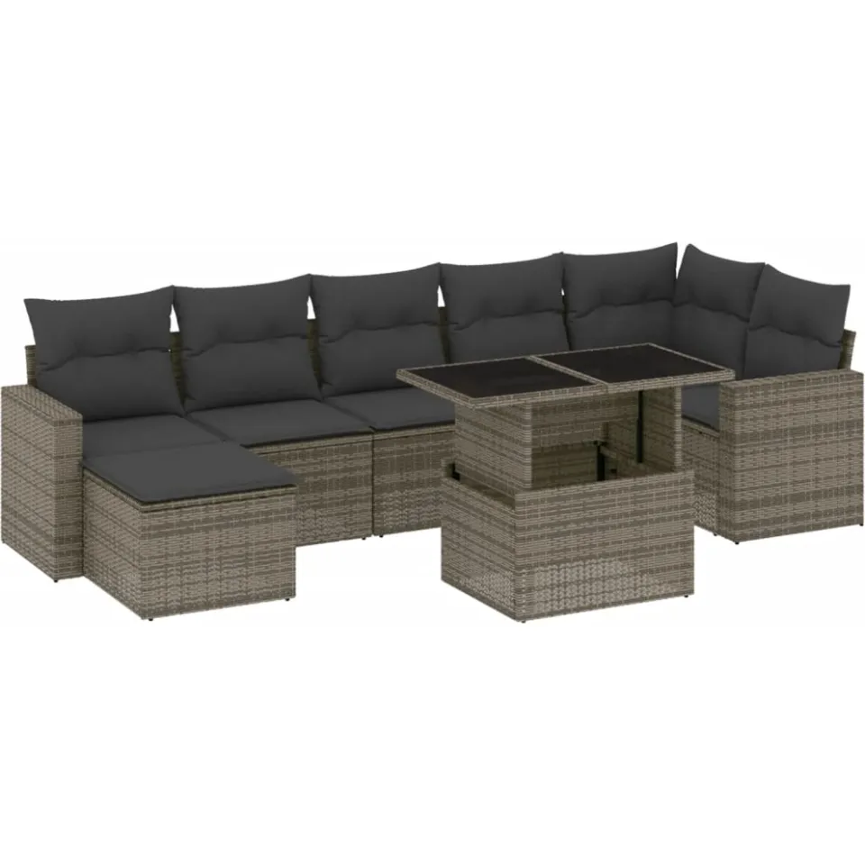 vidaXL 8-delige Loungeset met kussens poly rattan grijs, foto 3