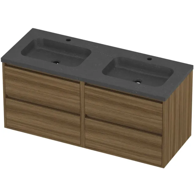 Proline Rollo Badmeubelset Hardsteen Elegant Greeploos 120x46x54 cm Blue Stone Caramel Walnut Houtlook