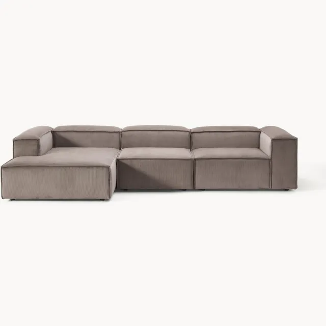 Westwing Collection Modulaire ribfluwelen hoekbank Lennon (4-zits) taupe