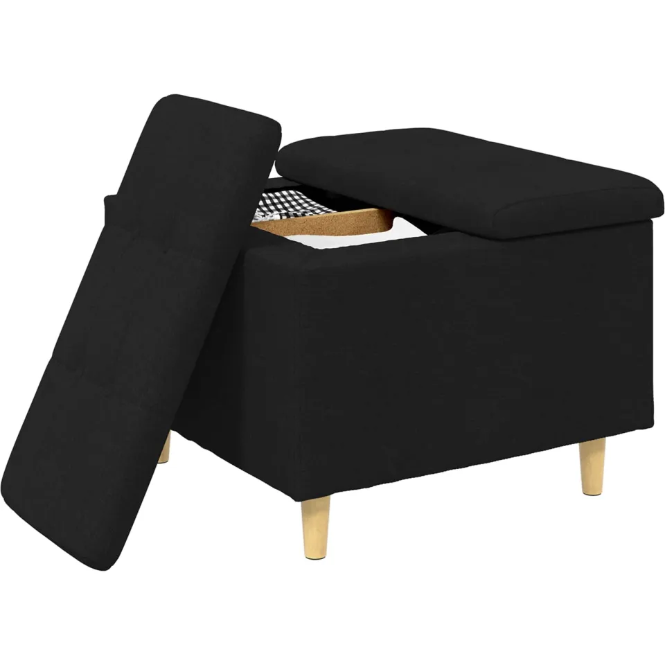 vidaXL Ottoman met Opbergruimte Zwart 60 x 60 x 45 cm Stof