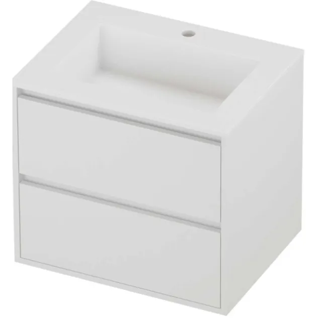 Proline Aristo Badmeubelset Polystone Elegant 1 Kraangat Greeploos 60x46x54 cm Mat Wit Mat White