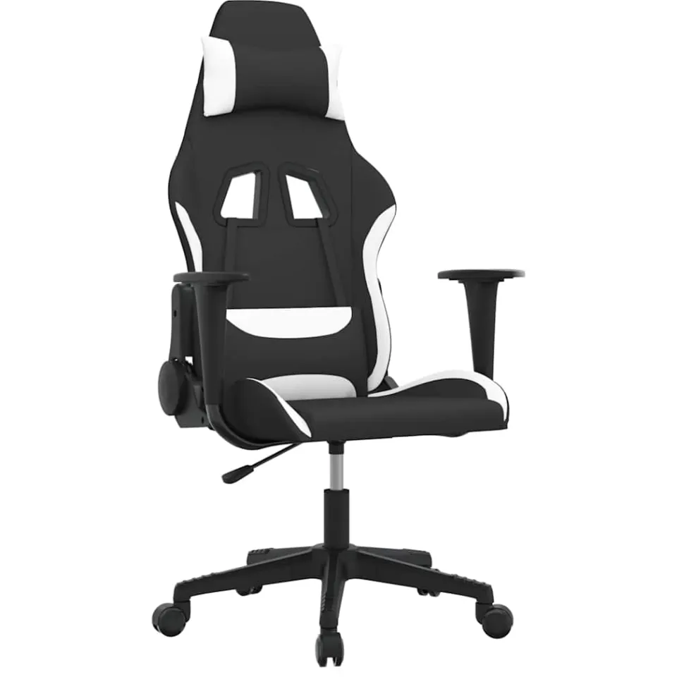 vidaXL Massage gamestoel stof zwart en wit, foto 3