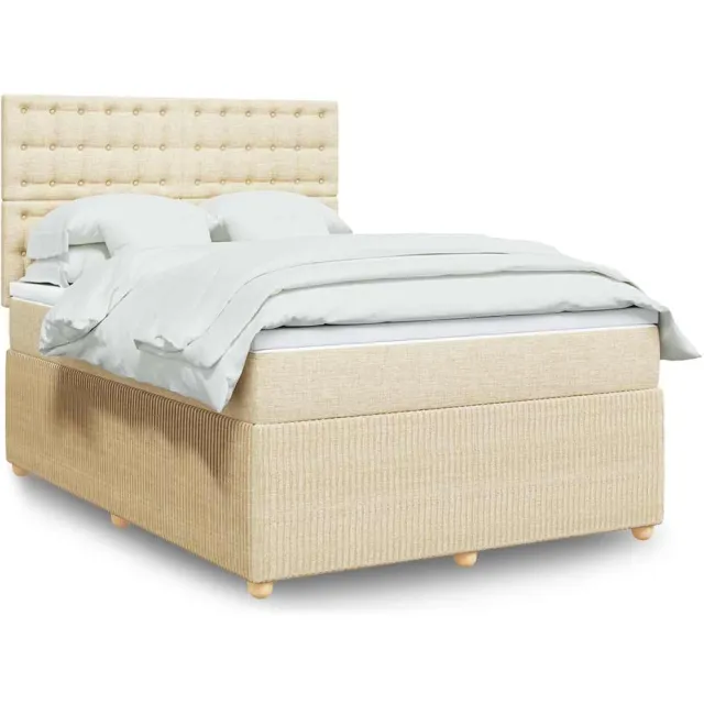 vidaXL Boxspring met matras stof crèmekleurig 140x190 cm