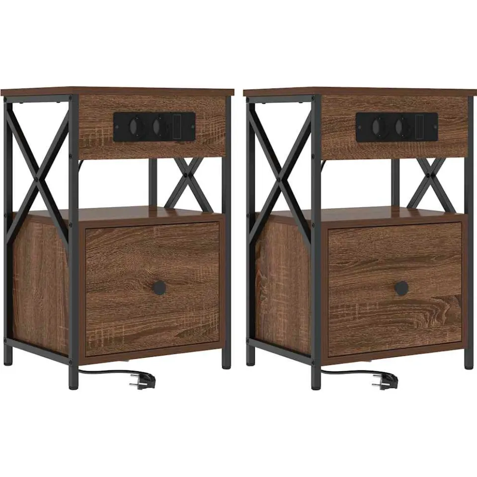 vidaXL Nachtkastje 2 st Bruin Eiken 40 x 31 x 60 cm Bewerkt hout, foto 3