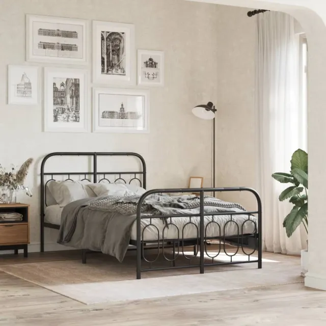 vidaXL Bedframe met hoofd- en voeteneinde metaal zwart 120x190 cm