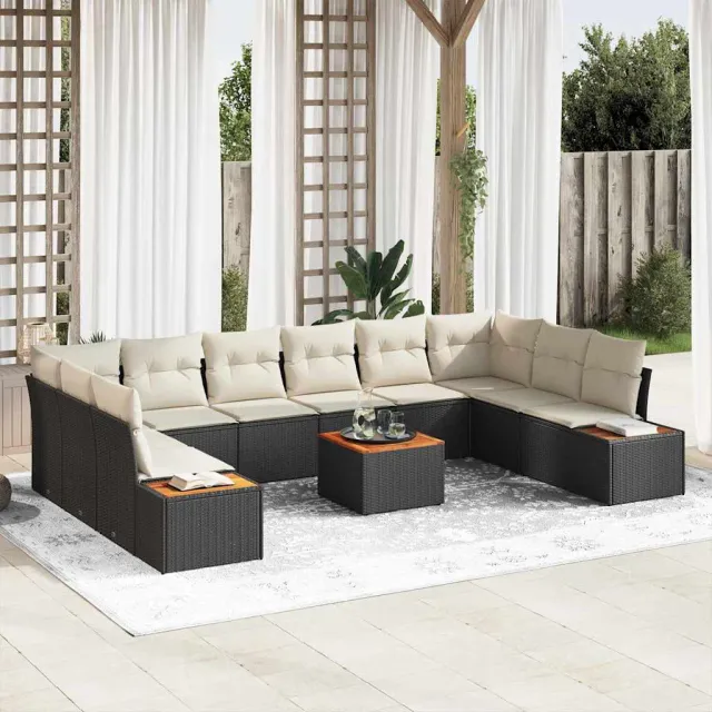 vidaXL Tuinbankenset 11 st Zwart Poly riet, foto 2