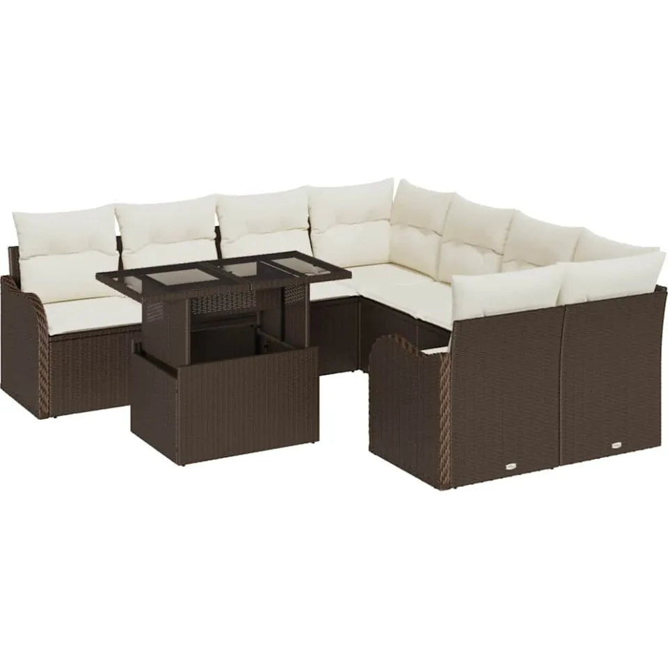 vidaXL Tuin Sofa Set 9 st Bruin poly rattan, foto 4