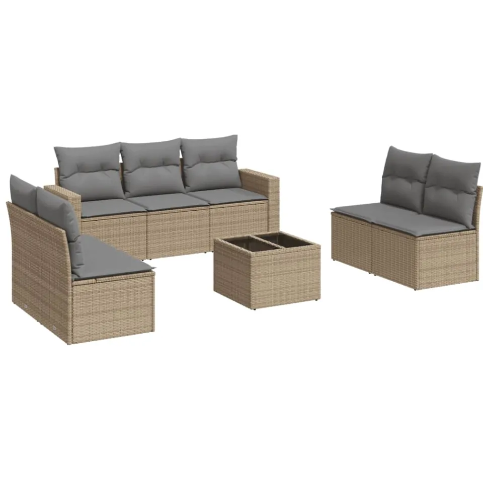 vidaXL 8-delige Loungeset met kussens poly rattan beige, foto 4