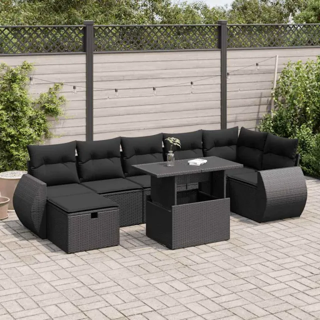 vidaXL 8-delige Loungeset met kussens poly rattan zwart, foto 2