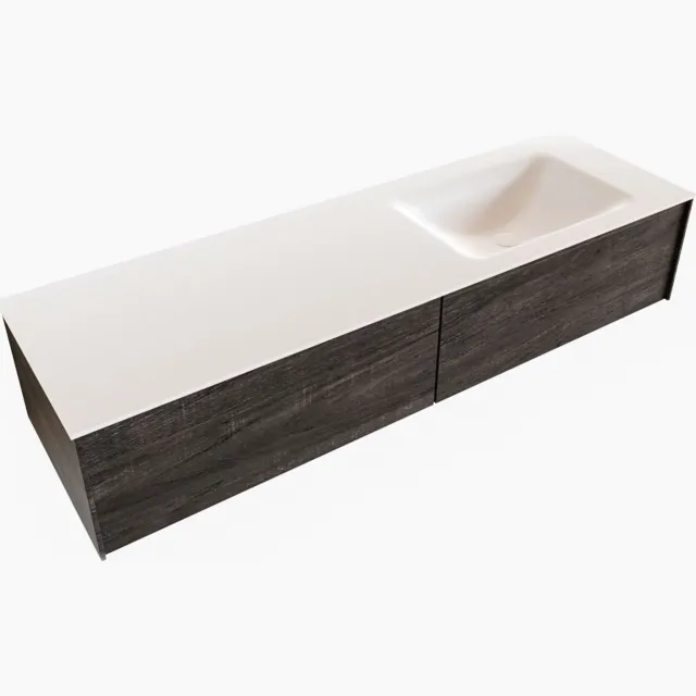 Boss & Wessing Badkamermeubel BWS Madrid Dark Brown 150x45x30 cm Mat Witte Solid Surface Wastafel Rechts (2 lades, 0 kraangaten)