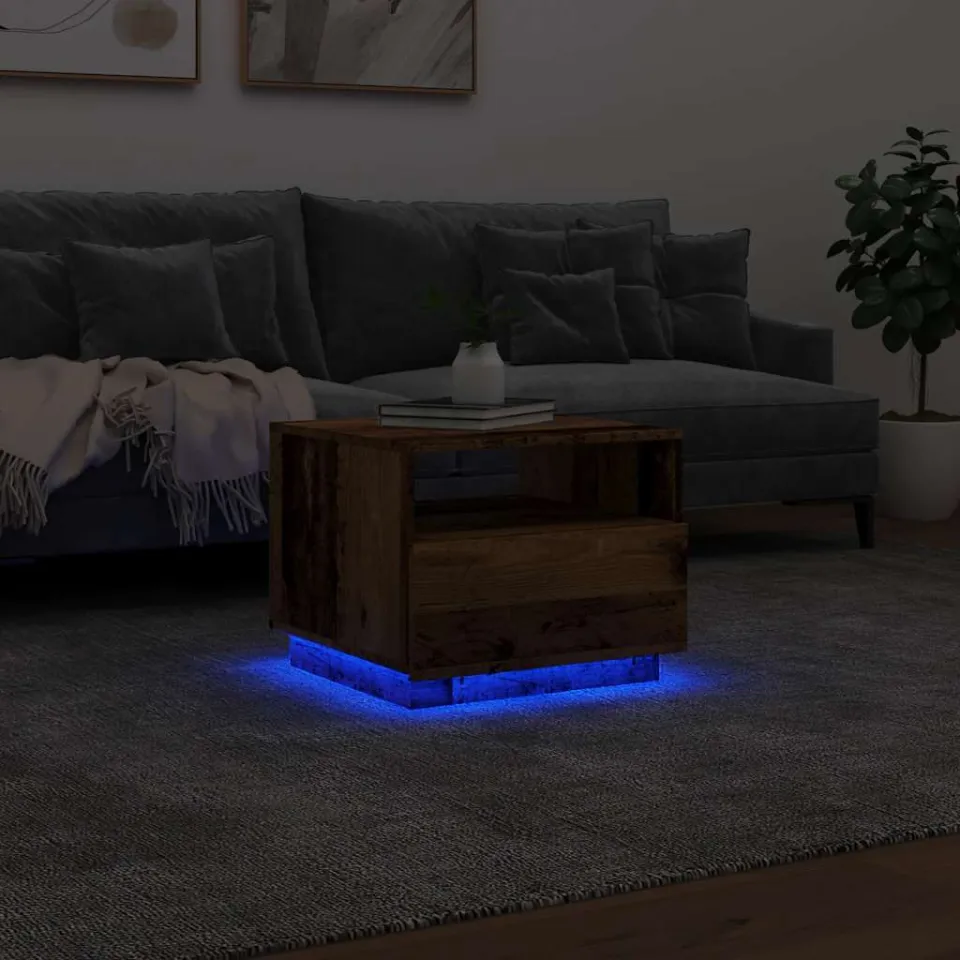 vidaXL Salontafel met LED-verlichting 50x49x40 cm oud houtkleurig bruin, foto 4