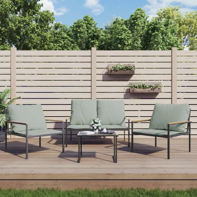 vidaXL 4-delige Loungeset met kussens staal antracietkleurig, foto 2