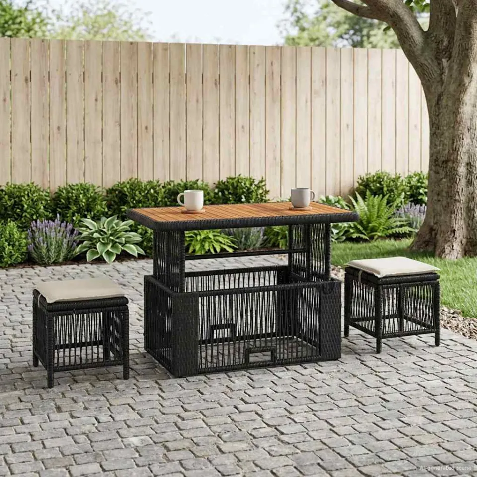 vidaXL Tuin eettafelset 4 st Zwart en Crème poly rattan, foto 3