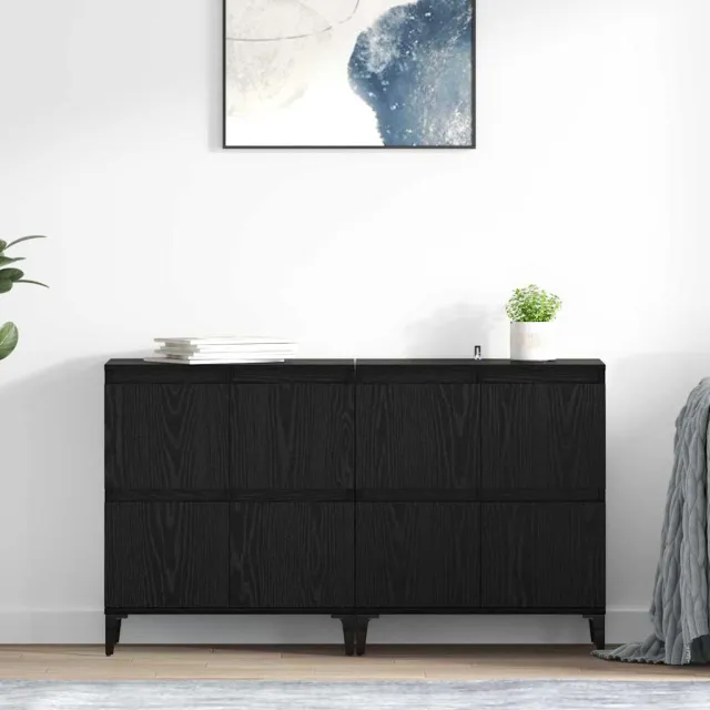 vidaXL Dressoirs 2 st Zwart Eiken 60 x 35 x 70 cm Bewerkt hout, foto 2
